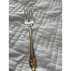 Oneida GOLDEN AMARYLLIS Cold Meat Serving Fork 8 1/2" Gold Accent